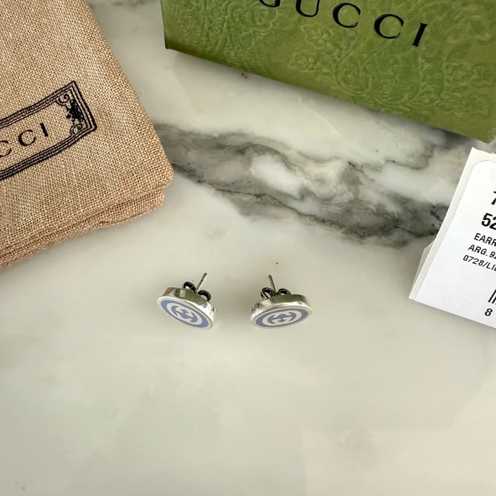 GUCCI 753485 Earrings Interlocking G Enamel‎ Purple & Silver 925 Oval w/Box
